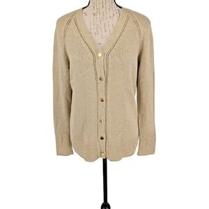 DONCASTER Silk Blend Cardigan Sweater LARGE Tan/Gold Sheen Christmas Holidays